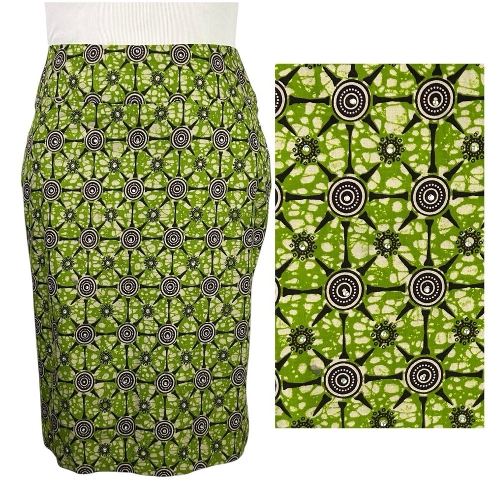 HANDMADE Artsy PENCIL SKIRT S M Green Brown Beaded Eclectic Retro Indie Funky